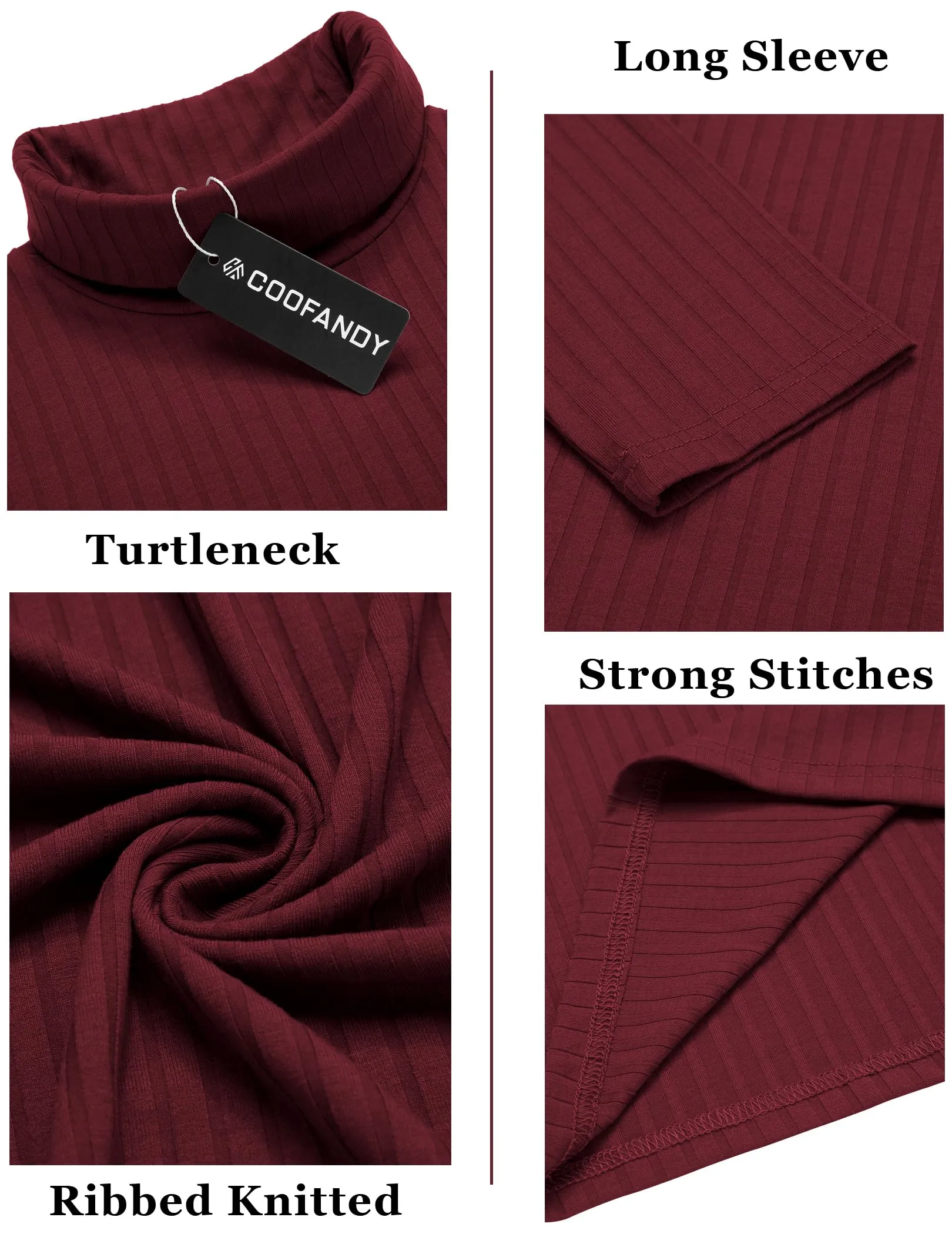 COOFANDY Men's Turtleneck Sweater Slim Fit Lightweight Basic Ribbed Sweaters