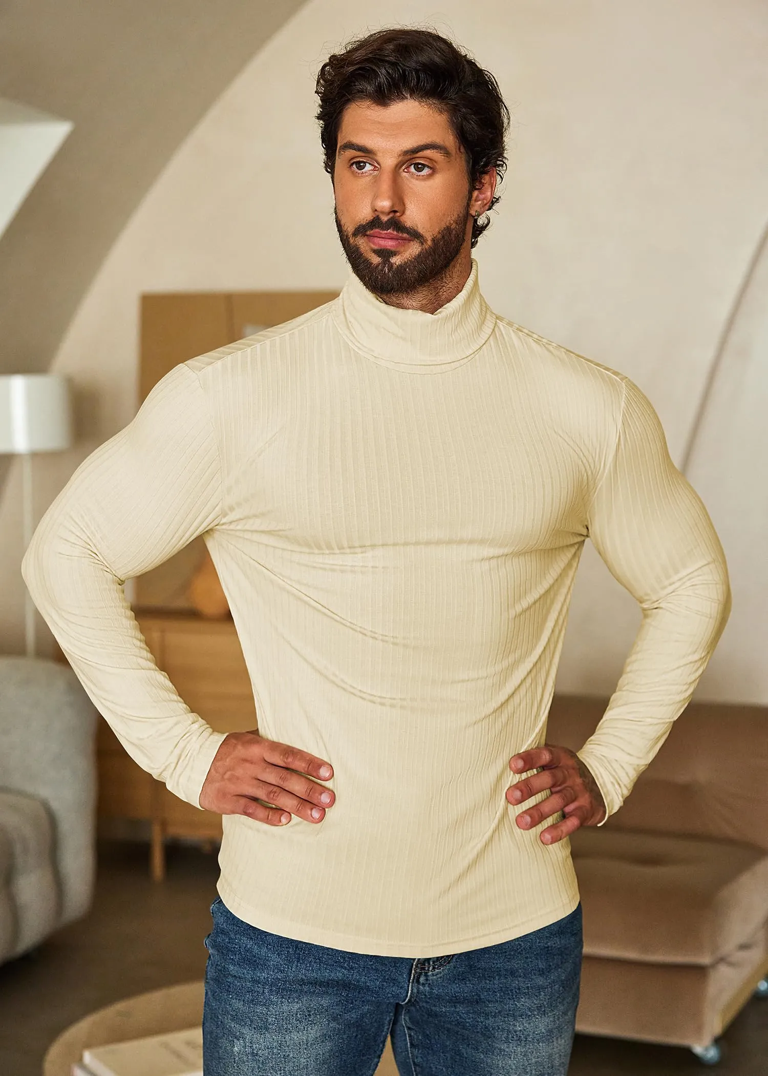 COOFANDY Men's Turtleneck Sweater Slim Fit Lightweight Basic Ribbed Sweaters