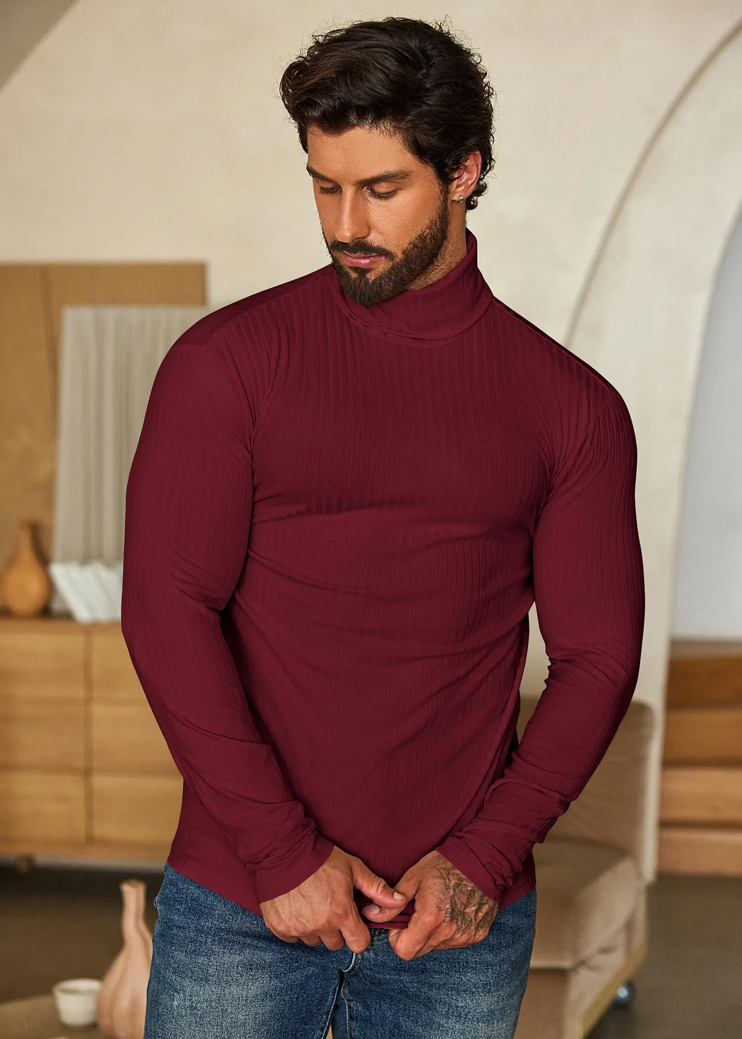 COOFANDY Men's Turtleneck Sweater Slim Fit Lightweight Basic Ribbed Sweaters