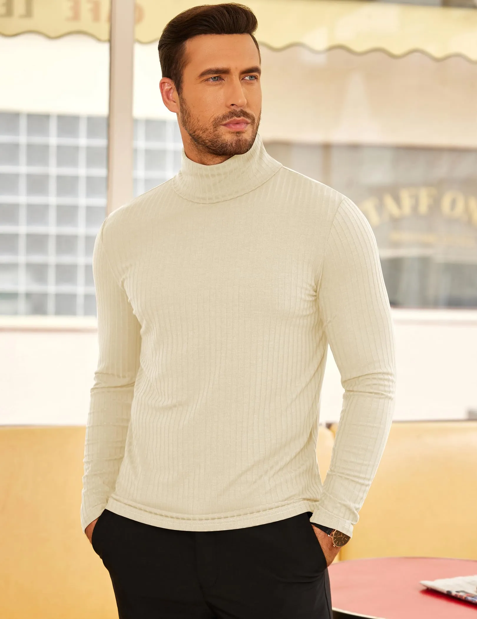 COOFANDY Men's Turtleneck Sweater Slim Fit Lightweight Basic Ribbed Sweaters