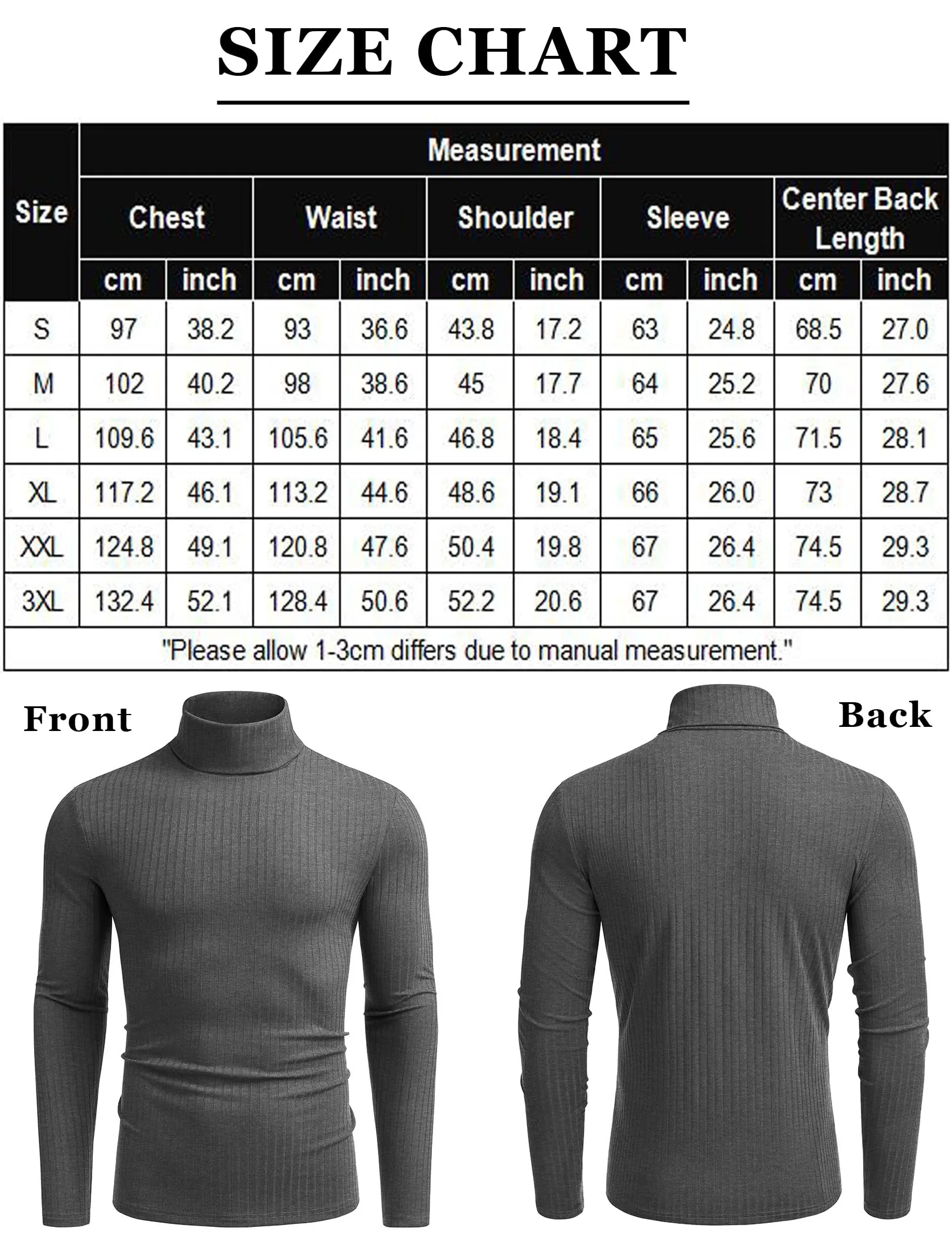 COOFANDY Men's Turtleneck Sweater Slim Fit Lightweight Basic Ribbed Sweaters
