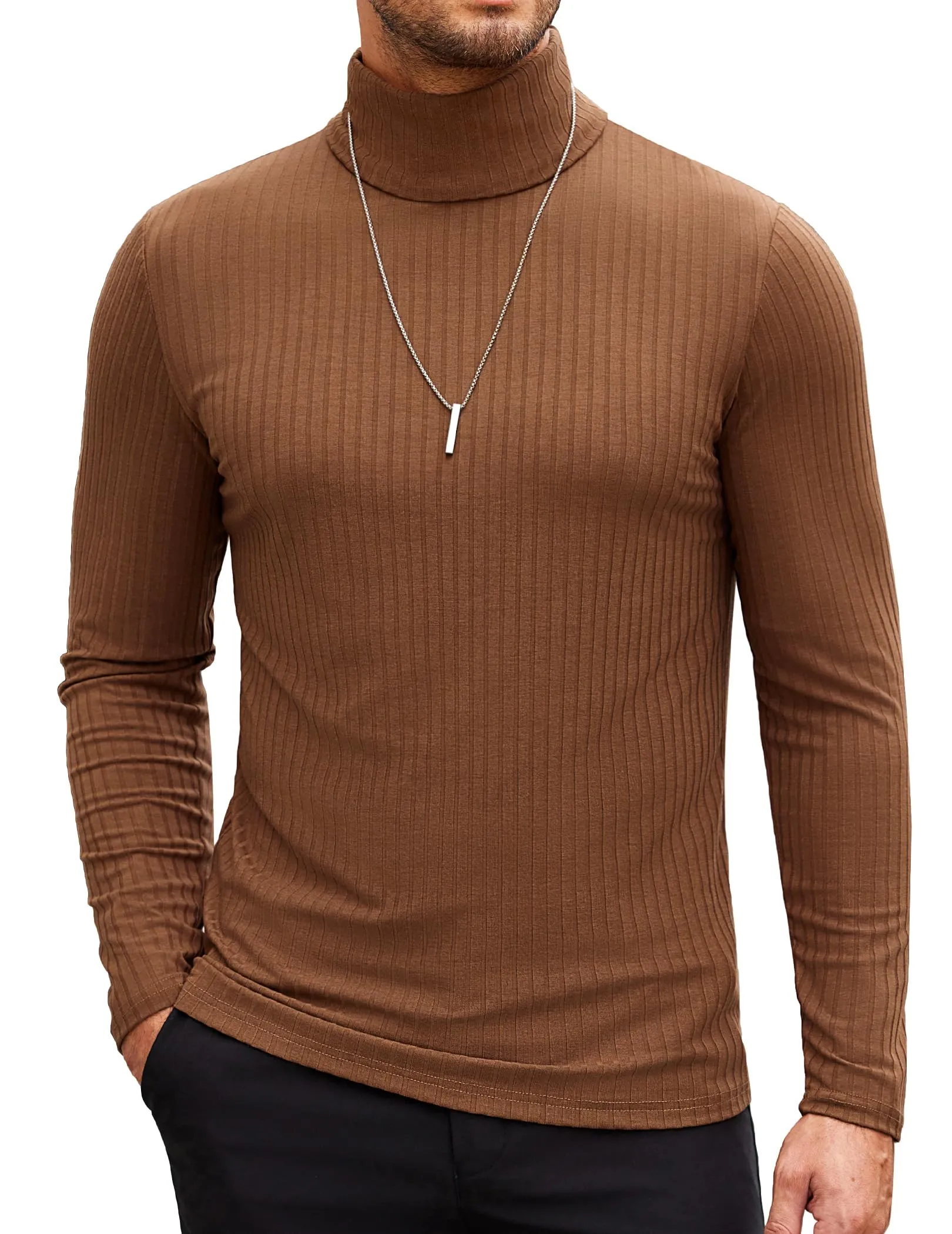 COOFANDY Men's Turtleneck Sweater Slim Fit Lightweight Basic Ribbed Sweaters