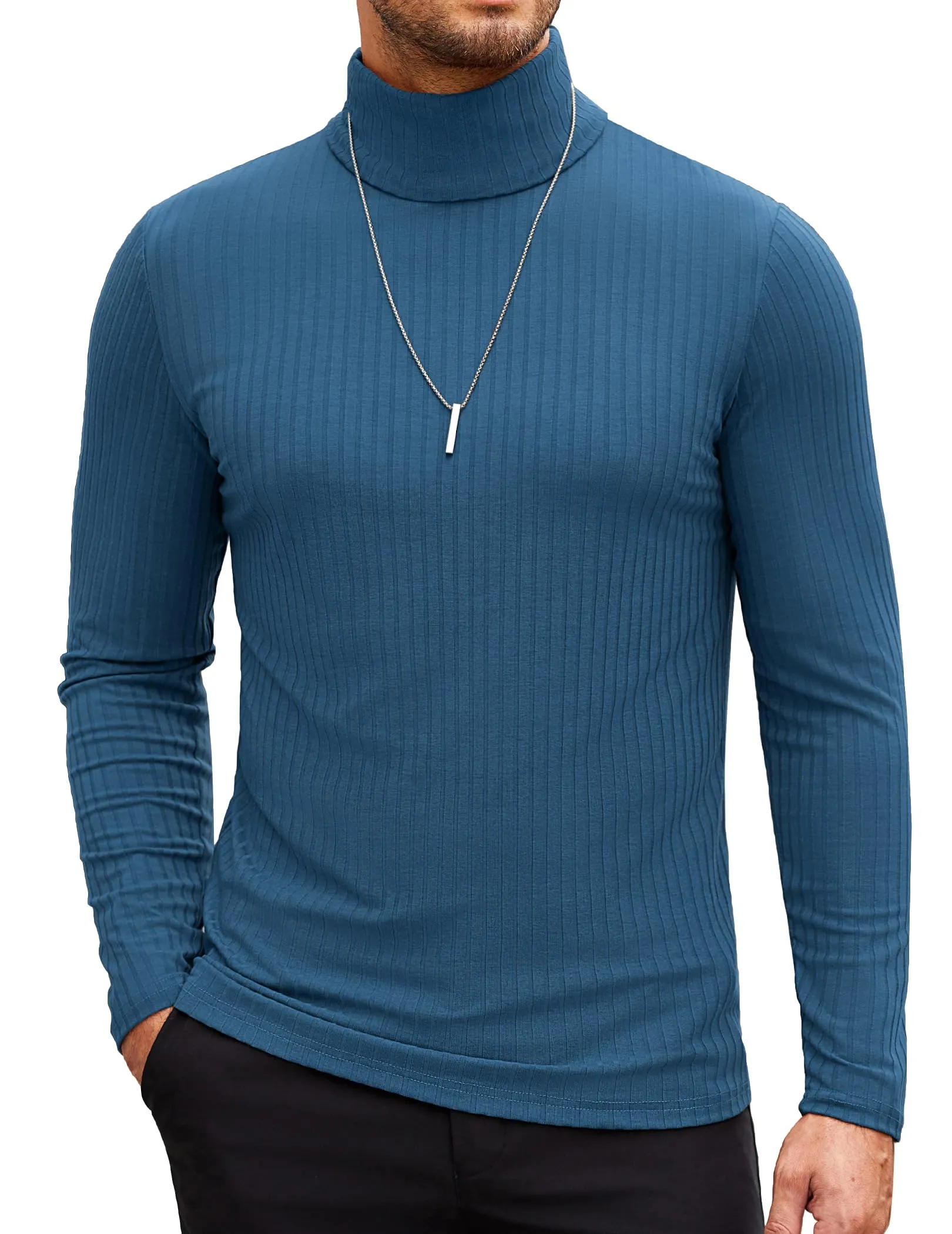 COOFANDY Men's Turtleneck Sweater Slim Fit Lightweight Basic Ribbed Sweaters