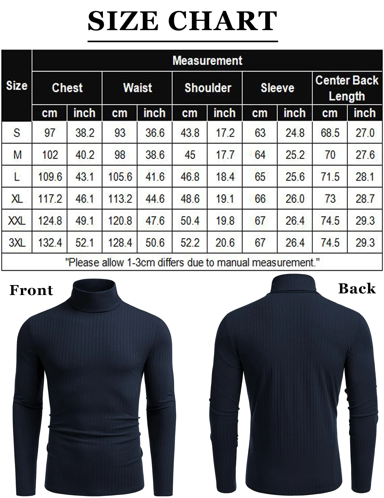 COOFANDY Men's Turtleneck Sweater Slim Fit Lightweight Basic Ribbed Sweaters
