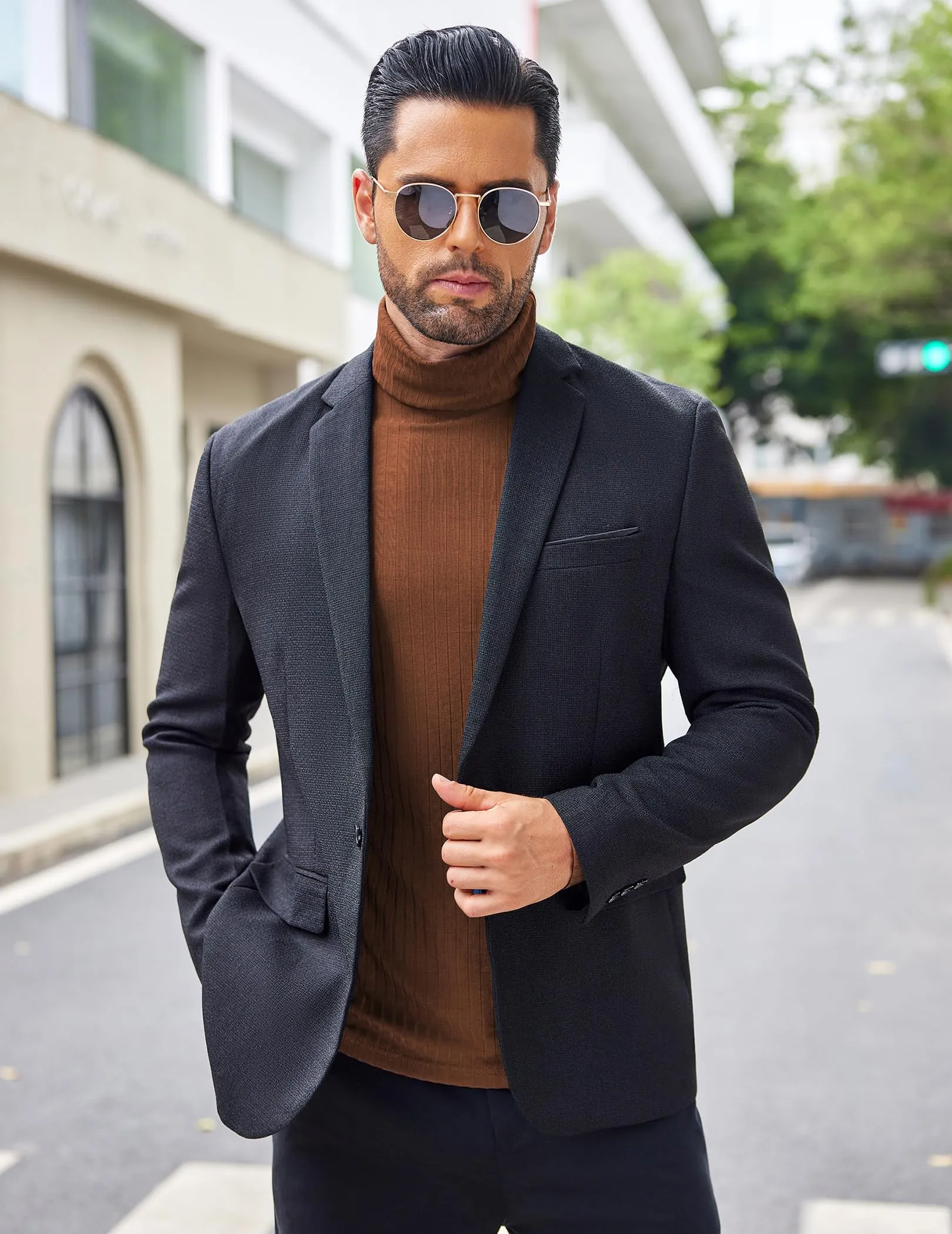 COOFANDY Men's Turtleneck Sweater Slim Fit Lightweight Basic Ribbed Sweaters