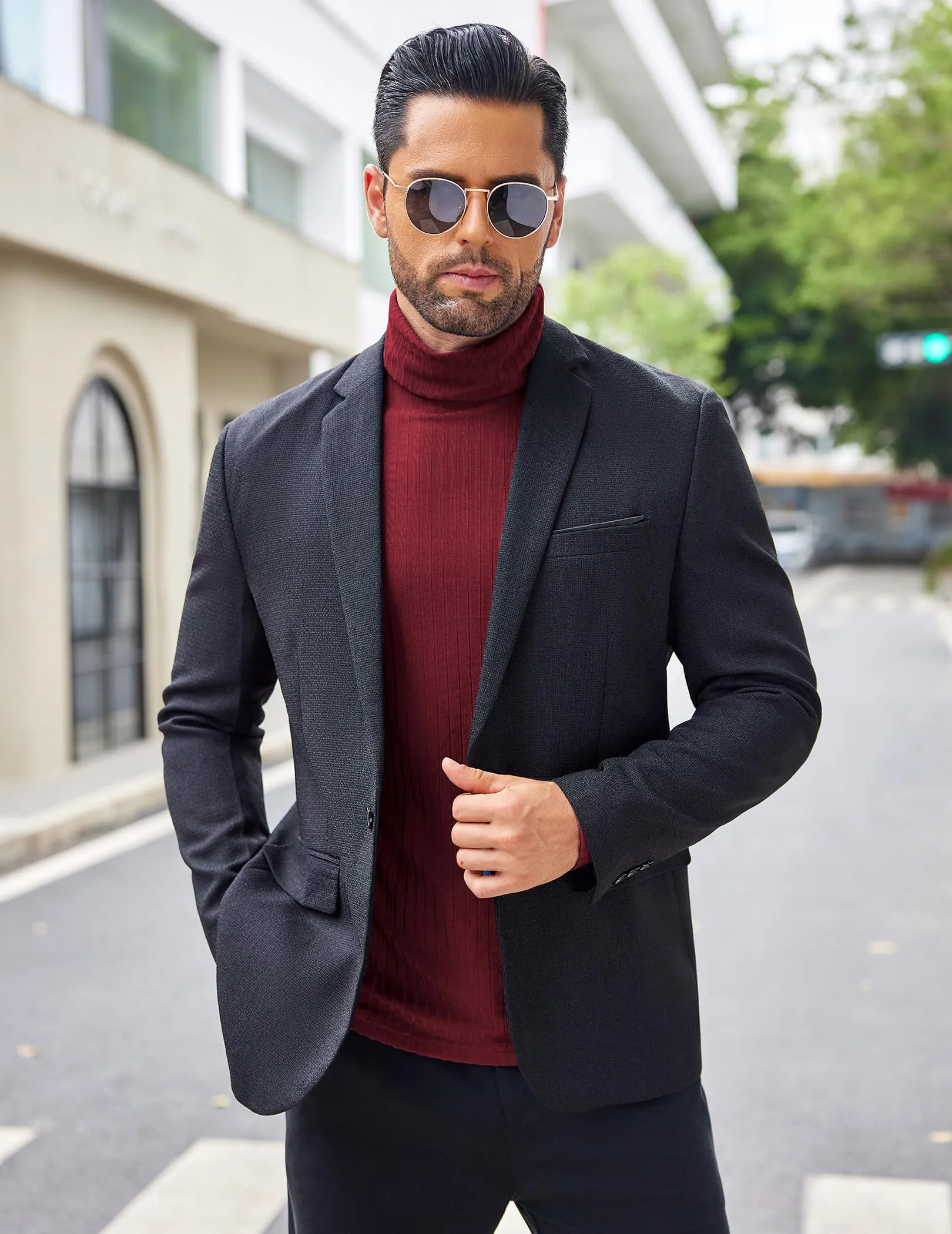 COOFANDY Men's Turtleneck Sweater Slim Fit Lightweight Basic Ribbed Sweaters
