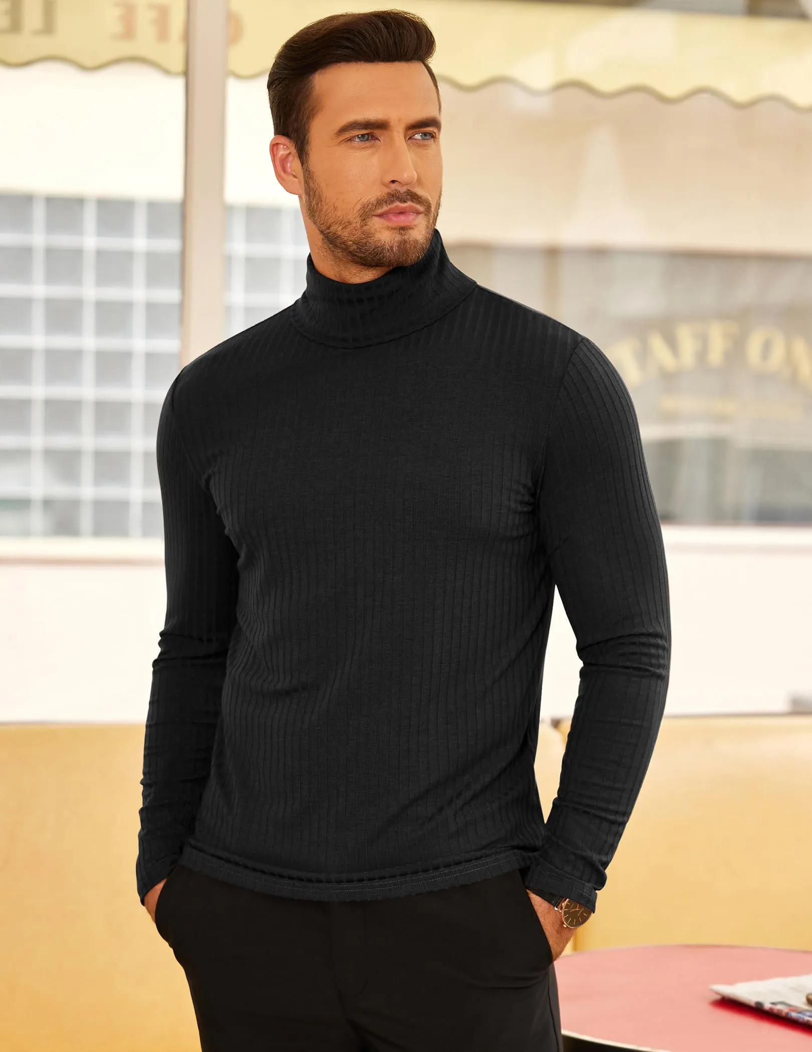 COOFANDY Men's Turtleneck Sweater Slim Fit Lightweight Basic Ribbed Sweaters
