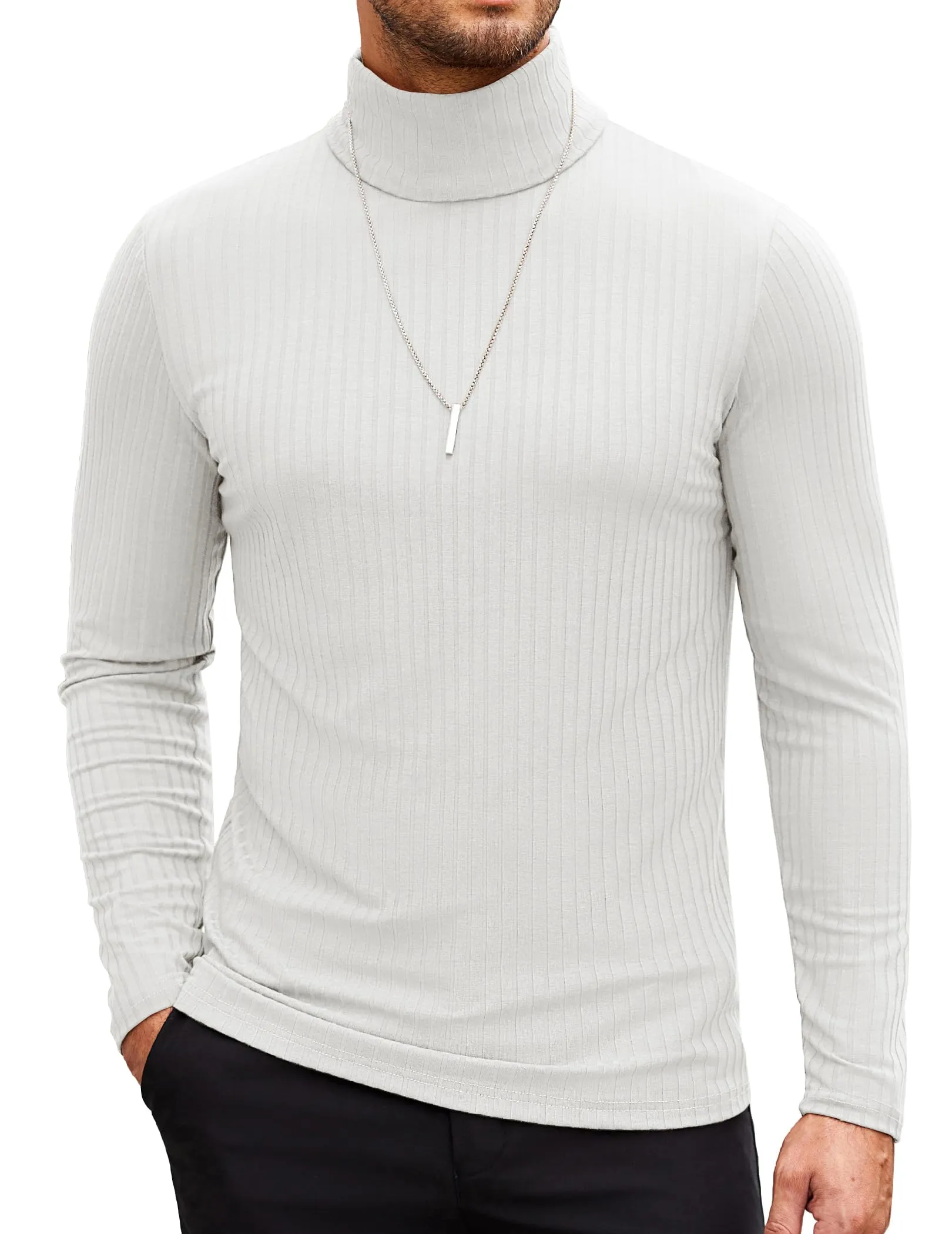 COOFANDY Men's Turtleneck Sweater Slim Fit Lightweight Basic Ribbed Sweaters