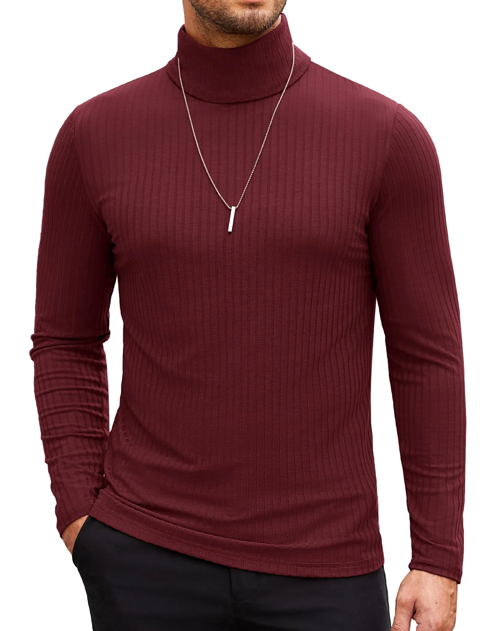 COOFANDY Men's Turtleneck Sweater Slim Fit Lightweight Basic Ribbed Sweaters