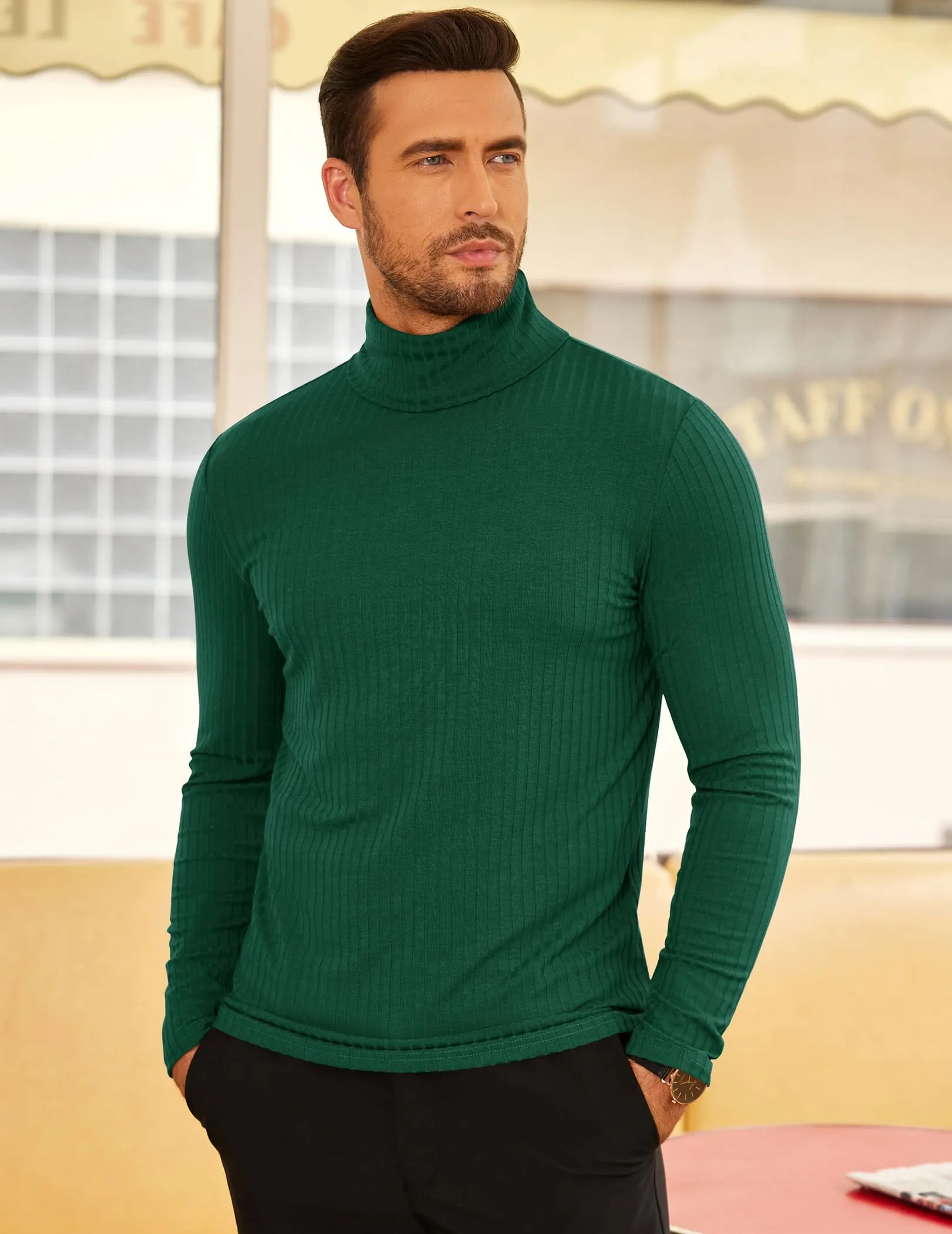 COOFANDY Men's Turtleneck Sweater Slim Fit Lightweight Basic Ribbed Sweaters
