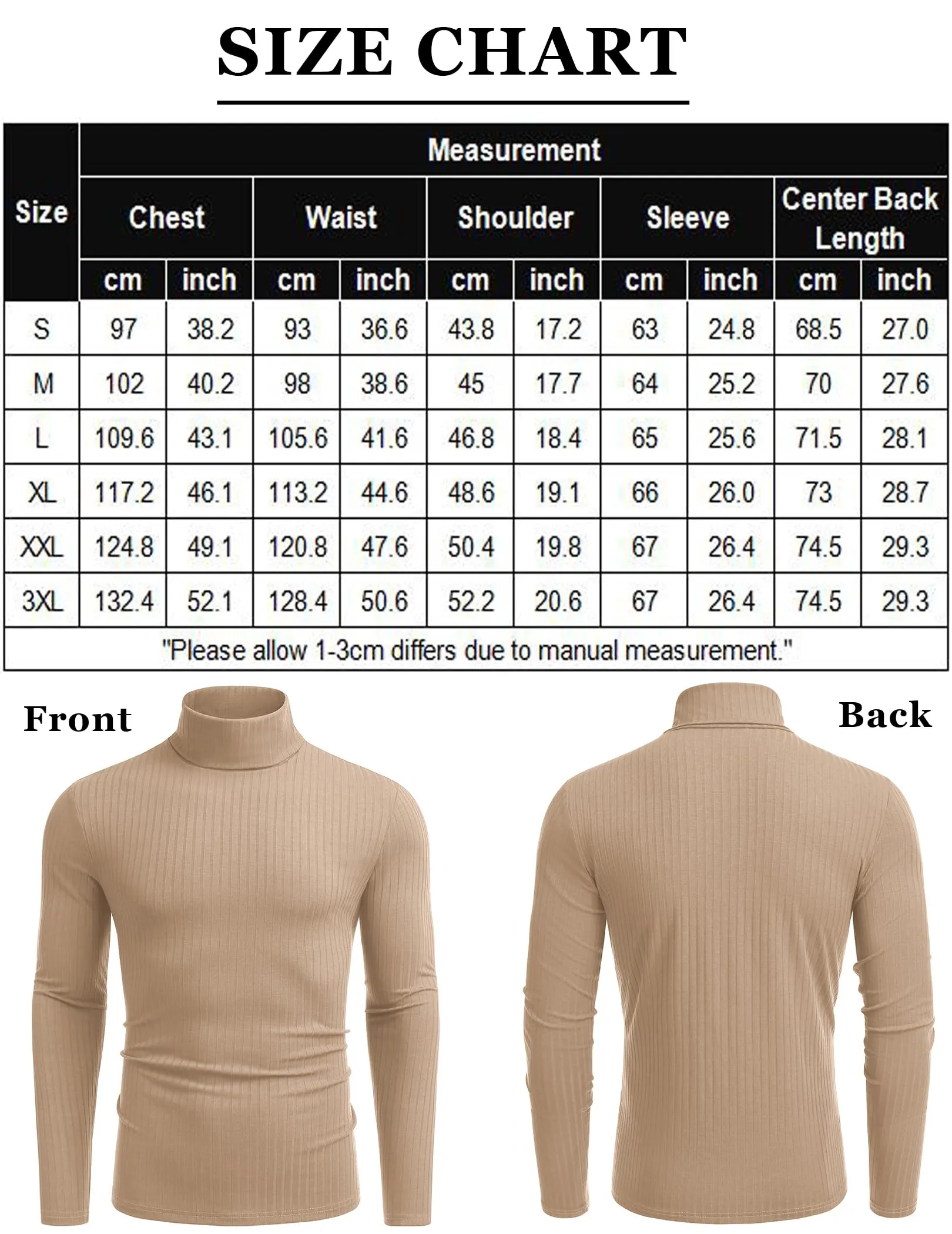 COOFANDY Men's Turtleneck Sweater Slim Fit Lightweight Basic Ribbed Sweaters