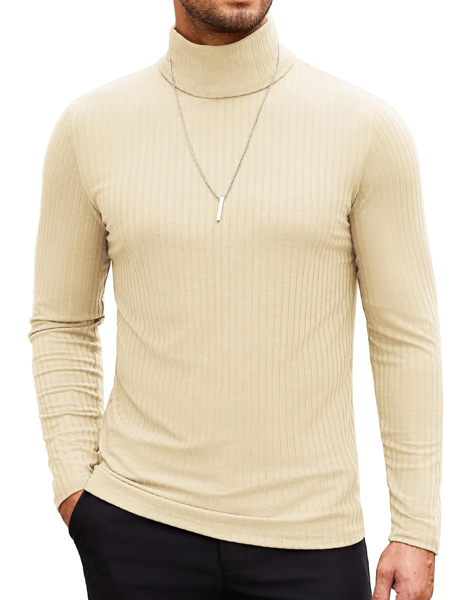 COOFANDY Men's Turtleneck Sweater Slim Fit Lightweight Basic Ribbed Sweaters