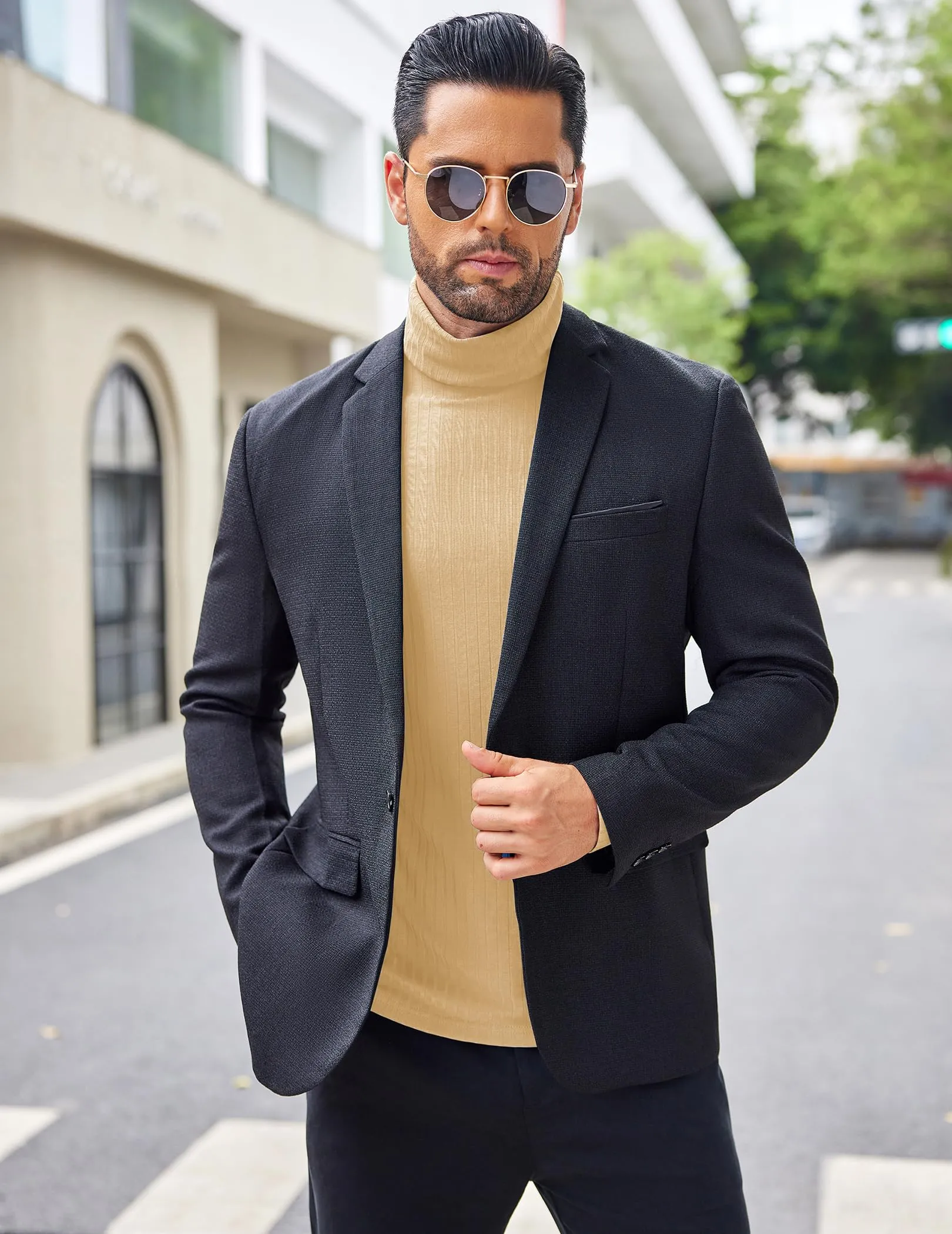COOFANDY Men's Turtleneck Sweater Slim Fit Lightweight Basic Ribbed Sweaters