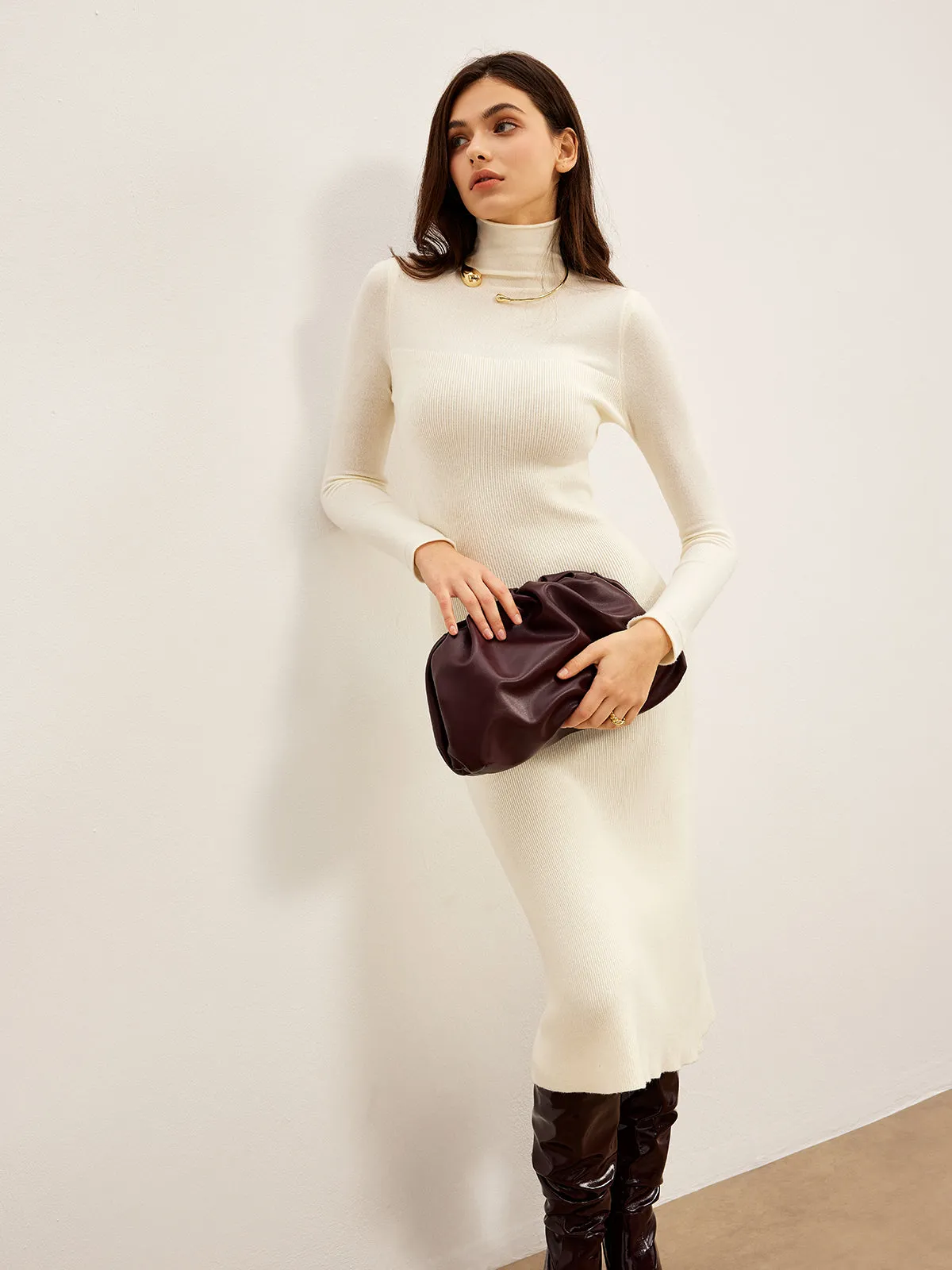 Elegant Turtleneck Panel Sweater Dress