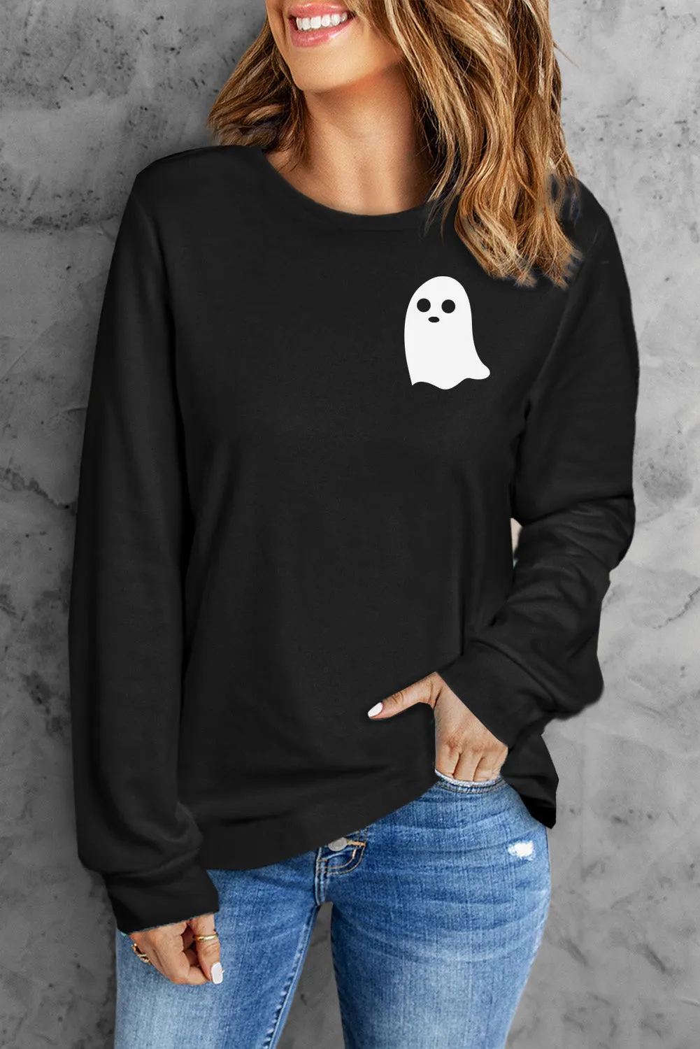 Ghost Graphic Print Long Sleeve Top