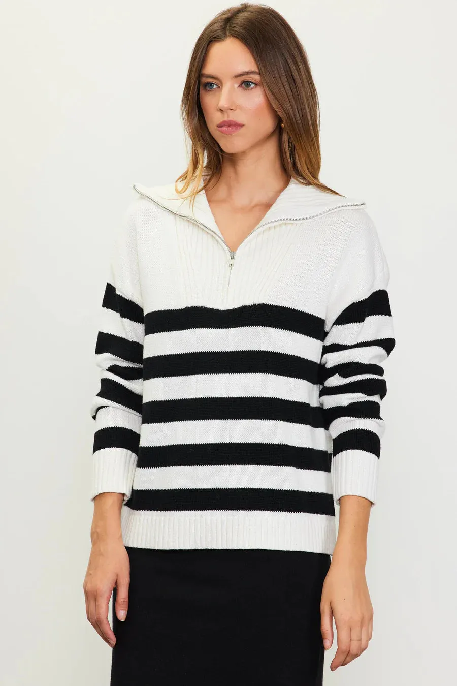 Half-Zipped Striped Sweater