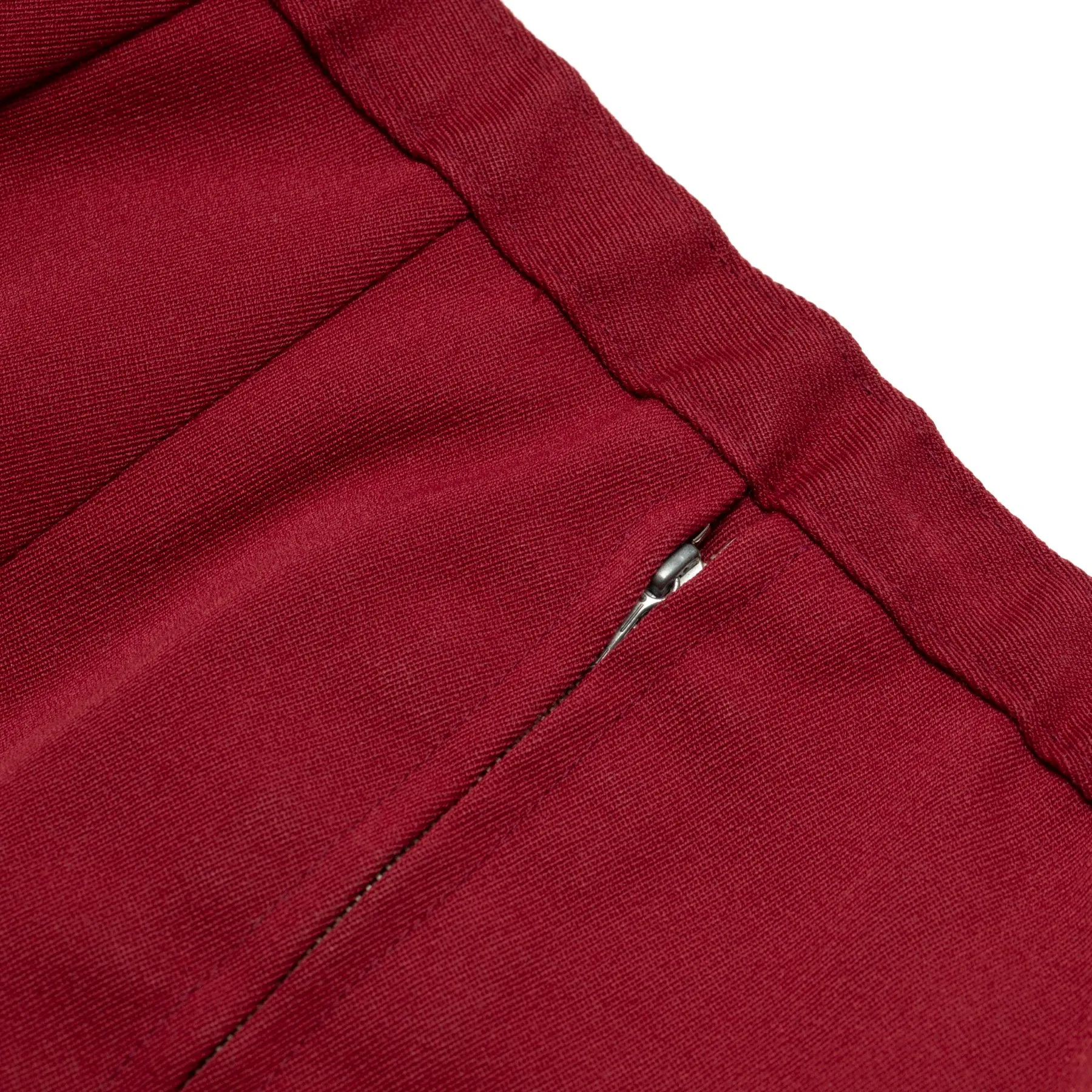 High-Twist Twill, Structured Drape, Felt-Lined Waistband, Pressed Pleats