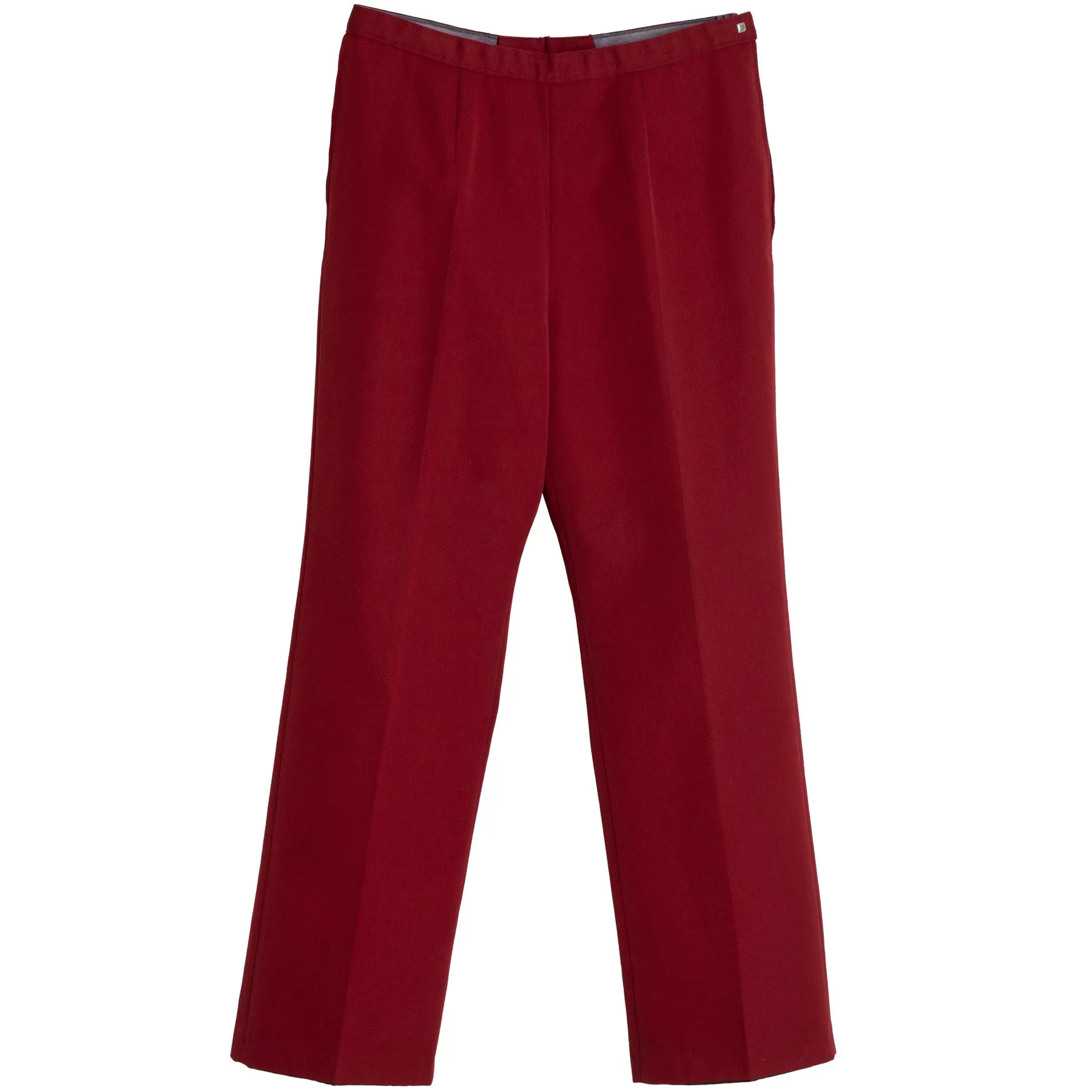 High-Twist Twill, Structured Drape, Felt-Lined Waistband, Pressed Pleats