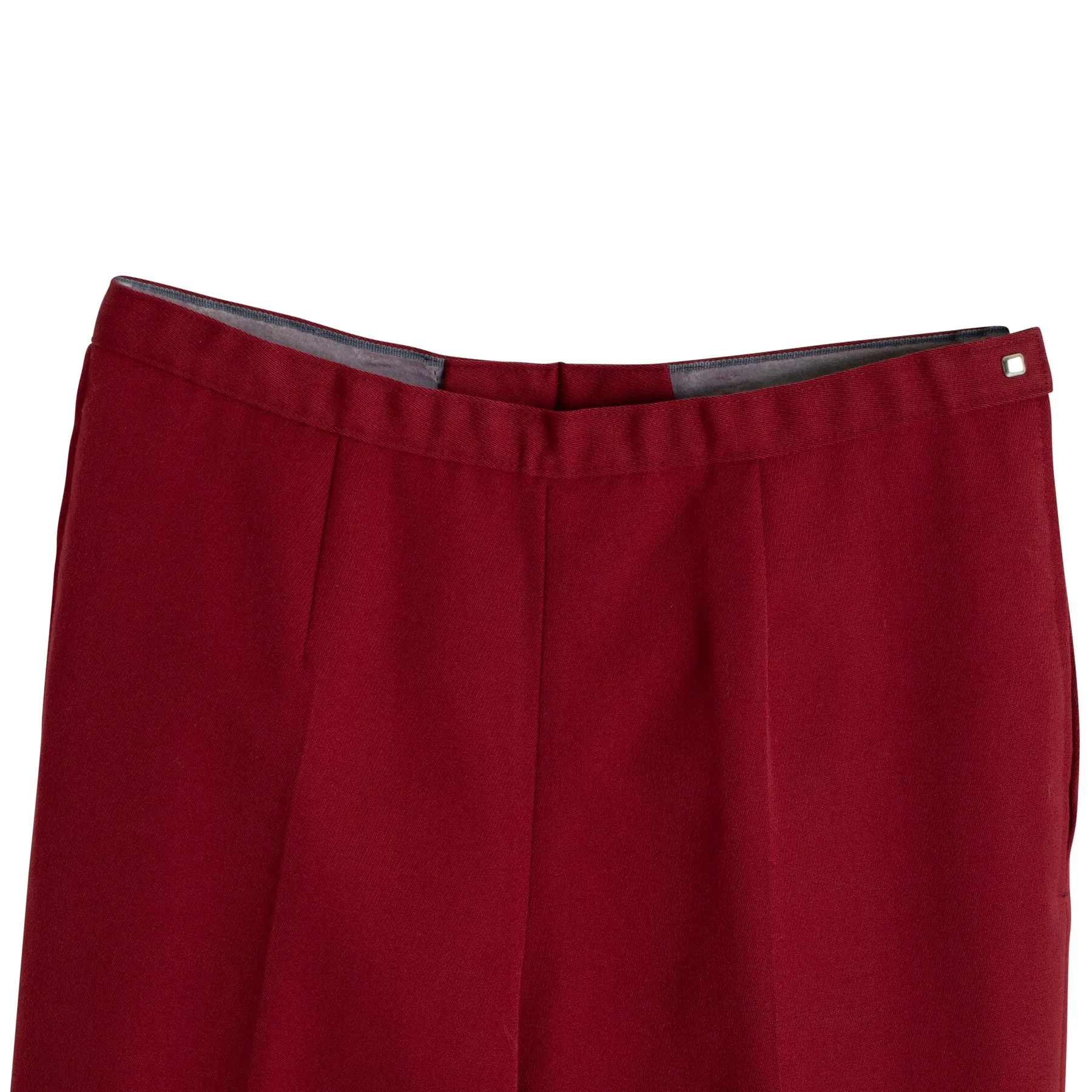 High-Twist Twill, Structured Drape, Felt-Lined Waistband, Pressed Pleats