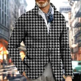 Houndstooth Fashion Print Wool Coat