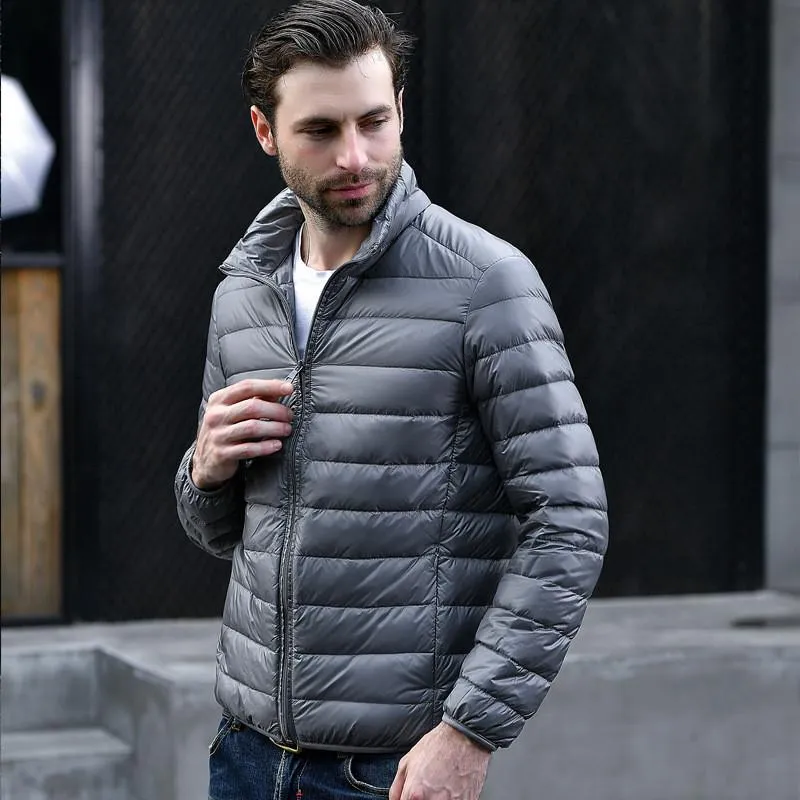 Men Red Maroon Rib Quilted Down Jacket