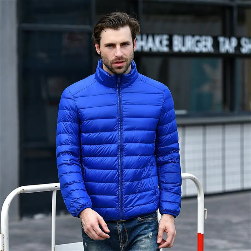 Men Red Maroon Rib Quilted Down Jacket