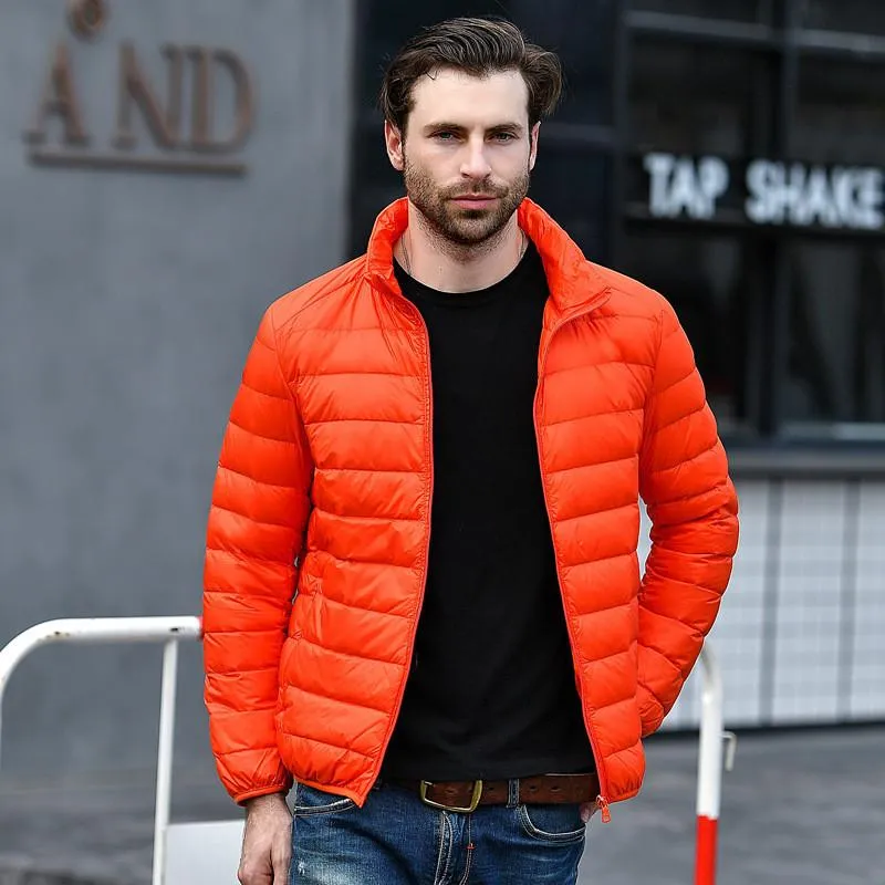 Men Red Maroon Rib Quilted Down Jacket