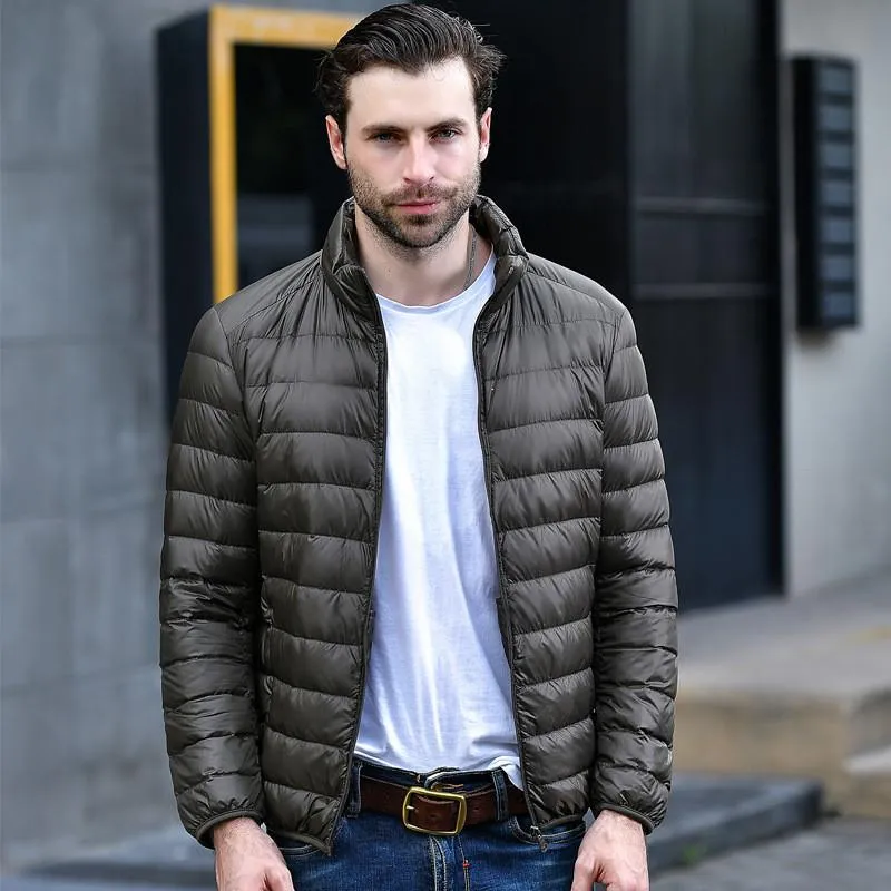 Men Red Maroon Rib Quilted Down Jacket