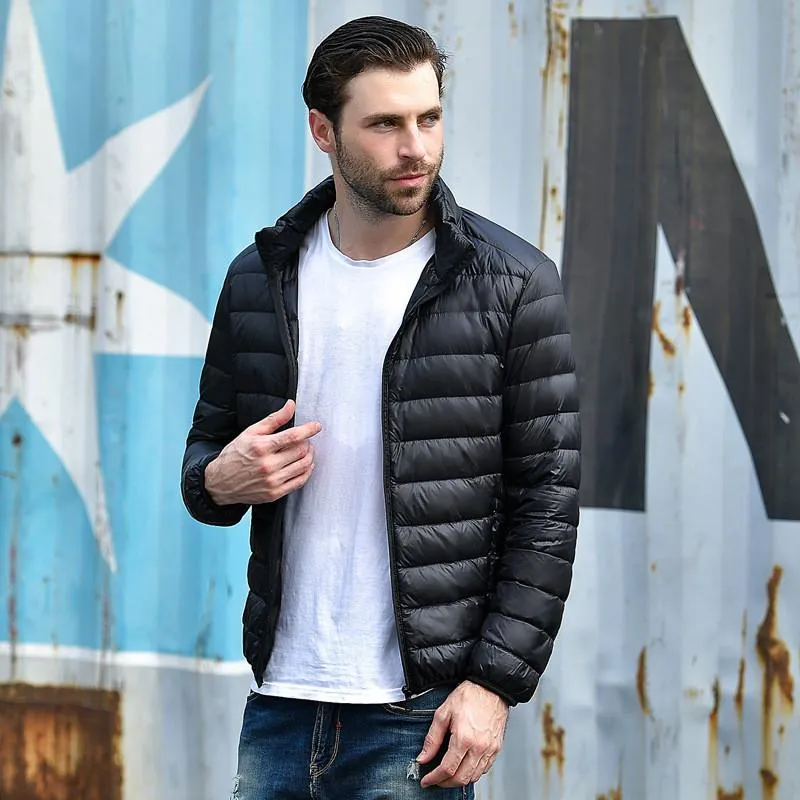 Men Red Maroon Rib Quilted Down Jacket