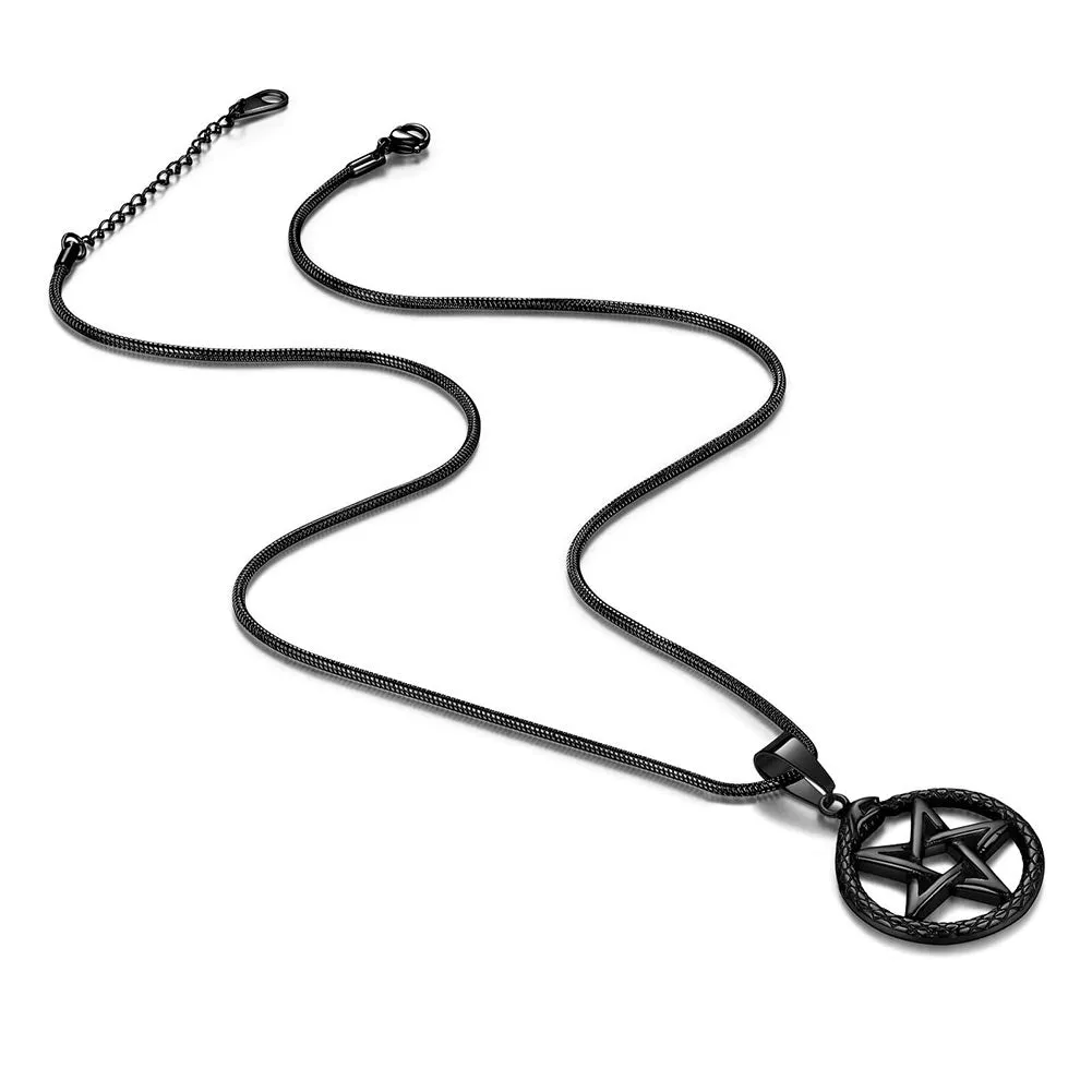 Men Star Pentagram Snake Necklace Ouroboros Pentacle Wicca Pendant Amulet Protection Jewelry Gift