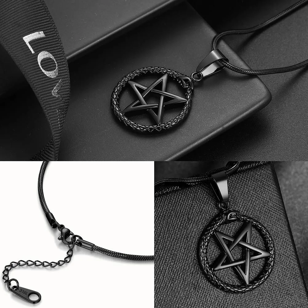 Men Star Pentagram Snake Necklace Ouroboros Pentacle Wicca Pendant Amulet Protection Jewelry Gift