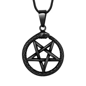 Men Star Pentagram Snake Necklace Ouroboros Pentacle Wicca Pendant Amulet Protection Jewelry Gift