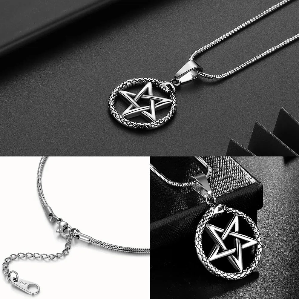 Men Star Pentagram Snake Necklace Ouroboros Pentacle Wicca Pendant Amulet Protection Jewelry Gift