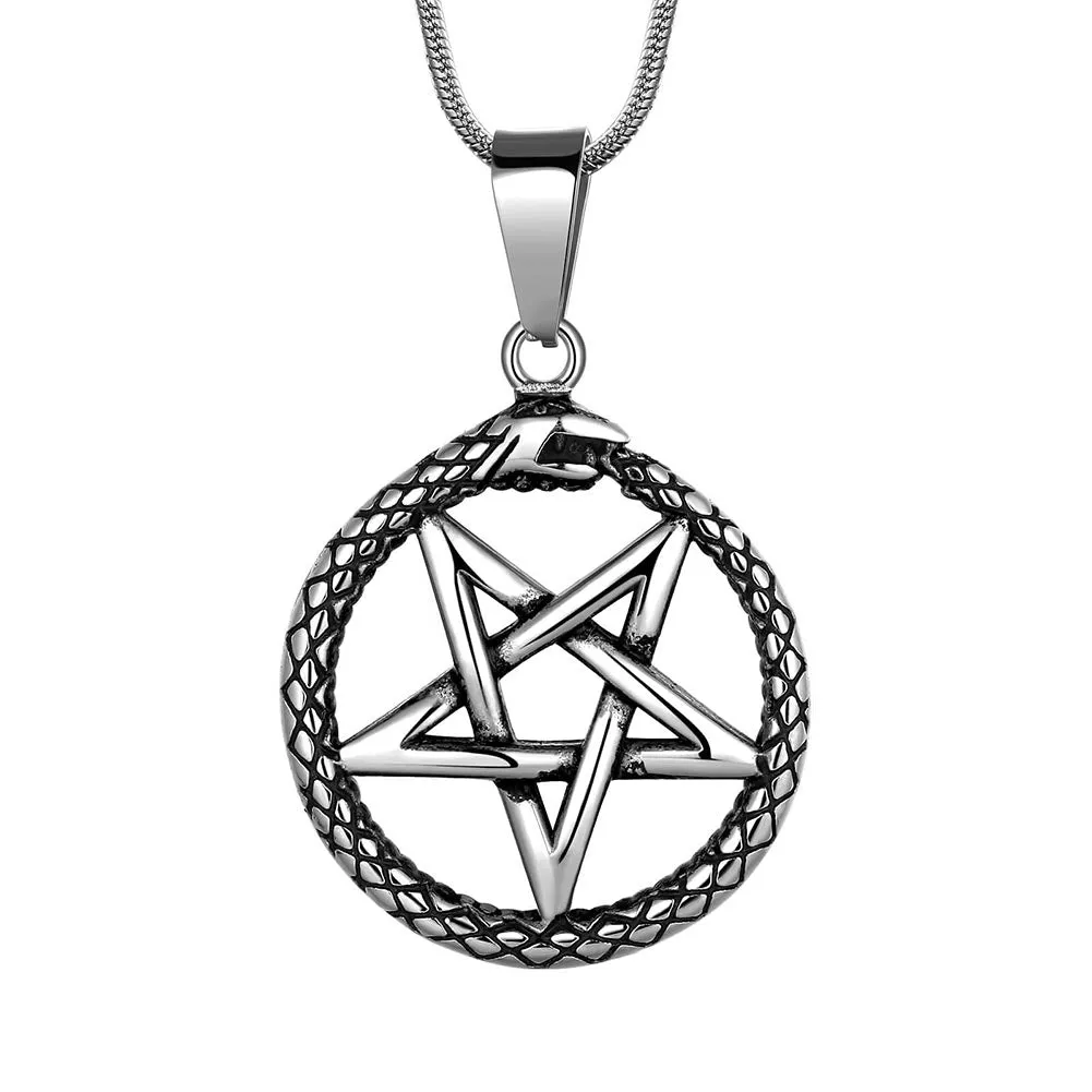 Men Star Pentagram Snake Necklace Ouroboros Pentacle Wicca Pendant Amulet Protection Jewelry Gift