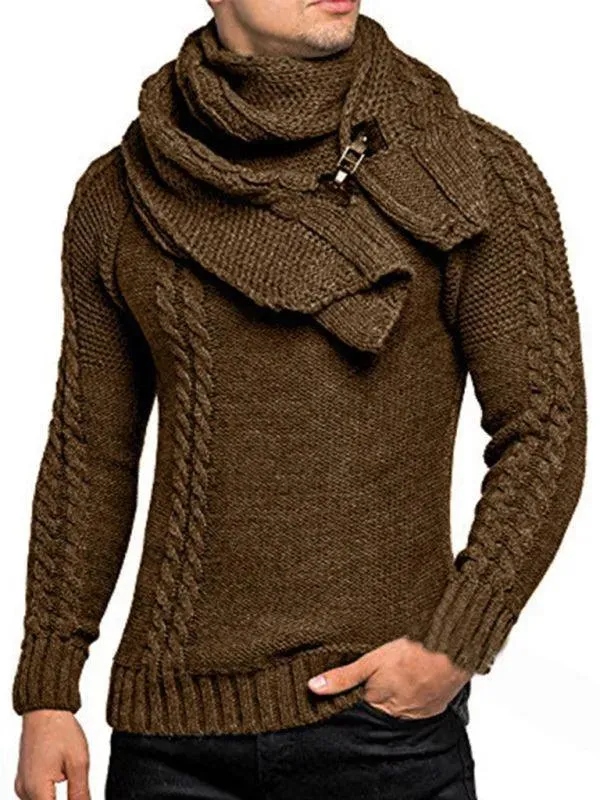 Men's Scarf Pullover Knitted Sweater