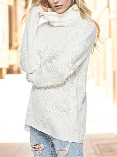 TastyHottie - Turtleneck Drop Shoulder Long Sleeve Sweater