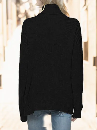 TastyHottie - Turtleneck Drop Shoulder Long Sleeve Sweater