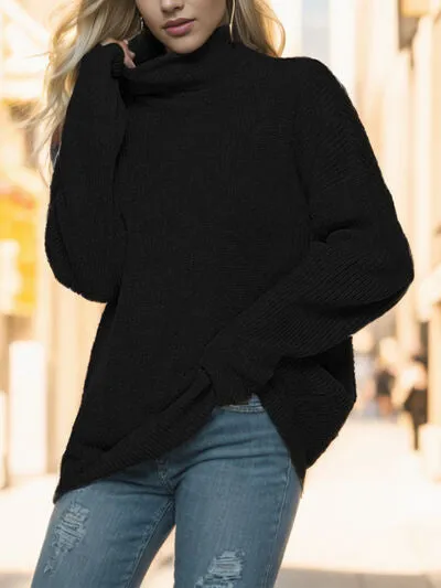 TastyHottie - Turtleneck Drop Shoulder Long Sleeve Sweater