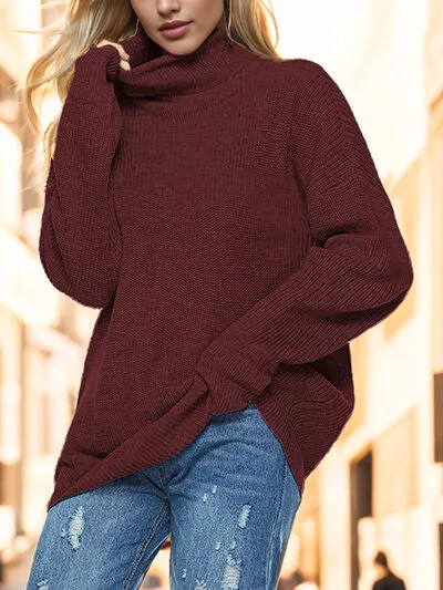 TastyHottie - Turtleneck Drop Shoulder Long Sleeve Sweater