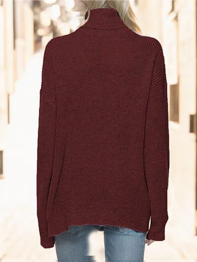 TastyHottie - Turtleneck Drop Shoulder Long Sleeve Sweater