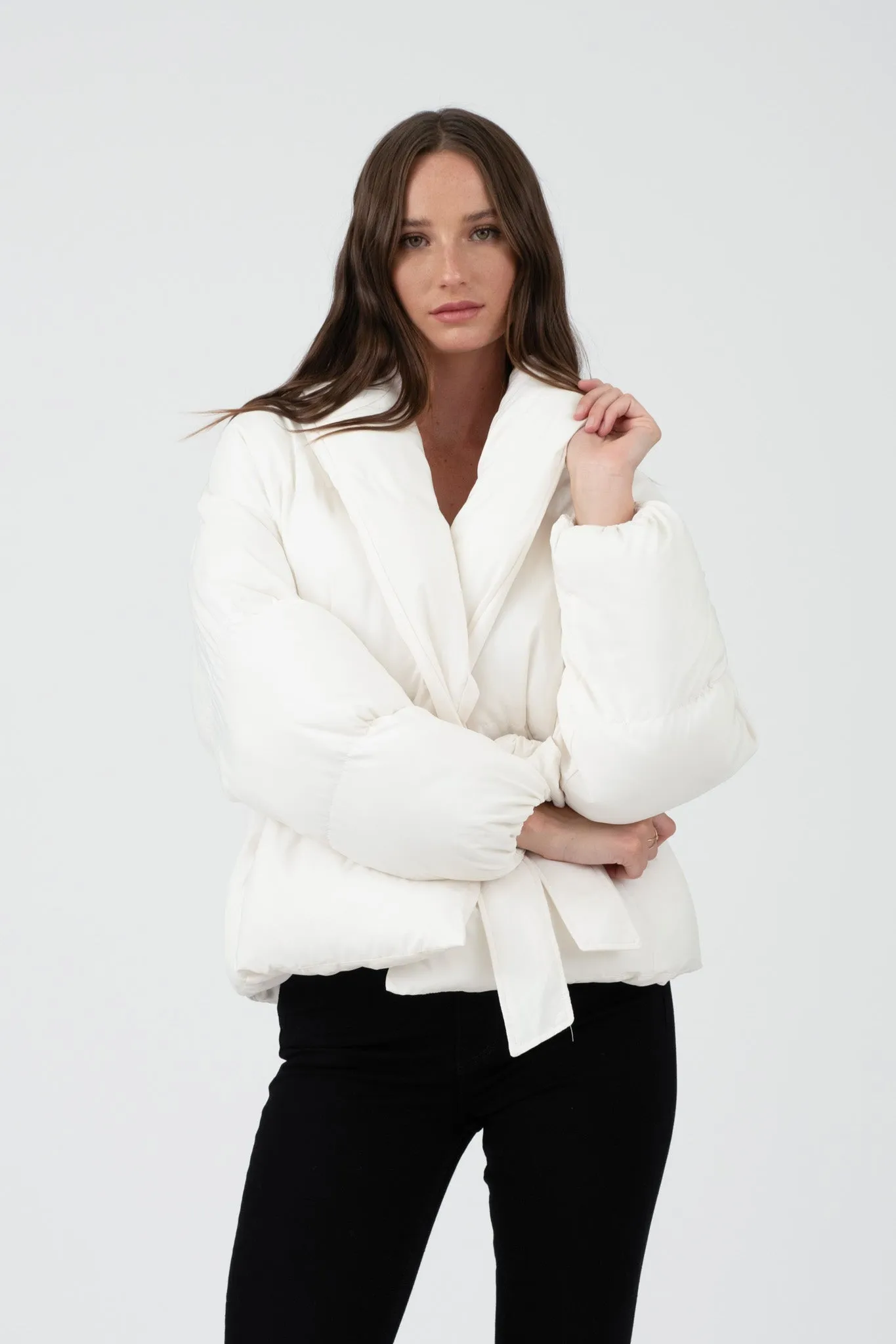 WAIST TIE PUFFER JACKET