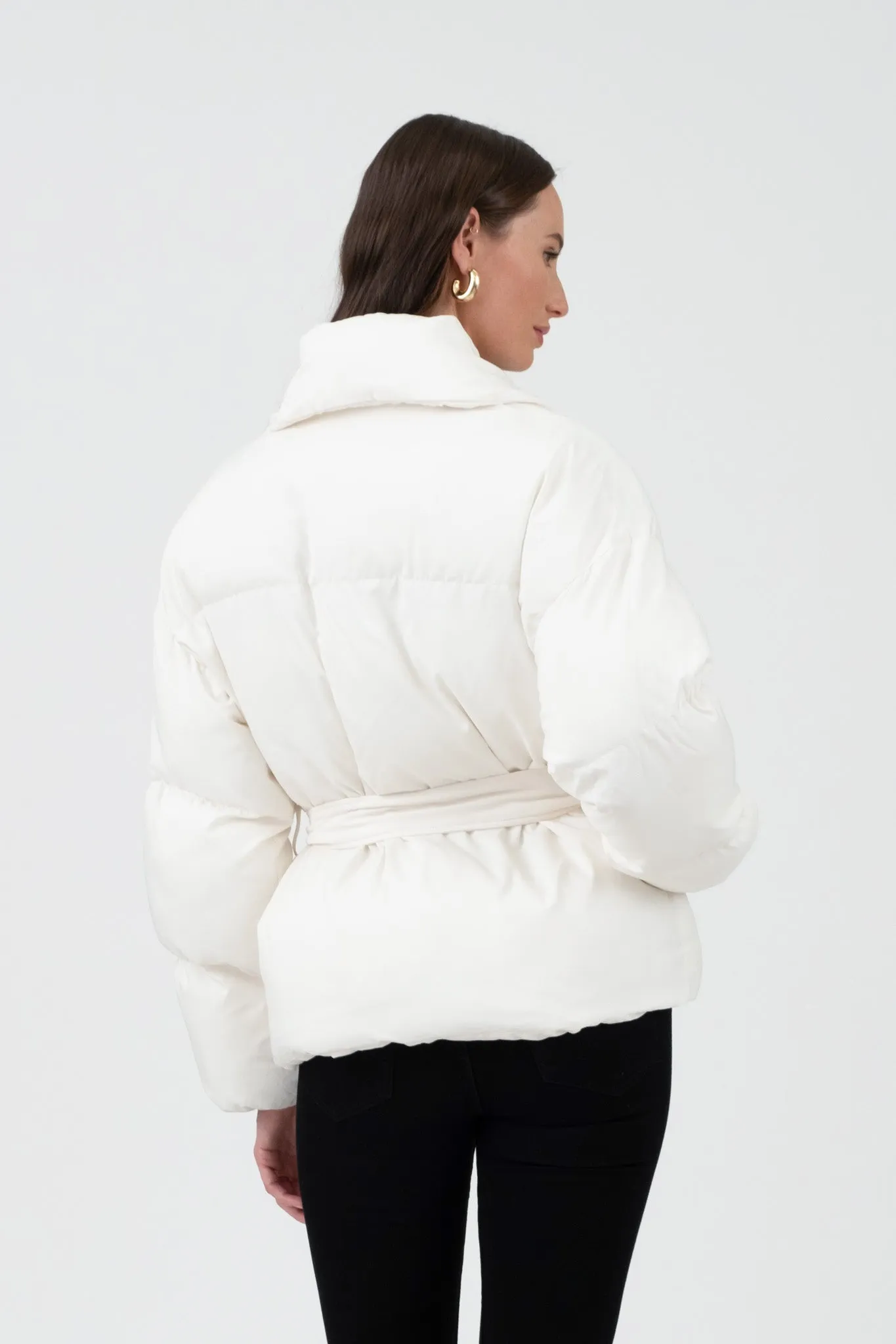 WAIST TIE PUFFER JACKET