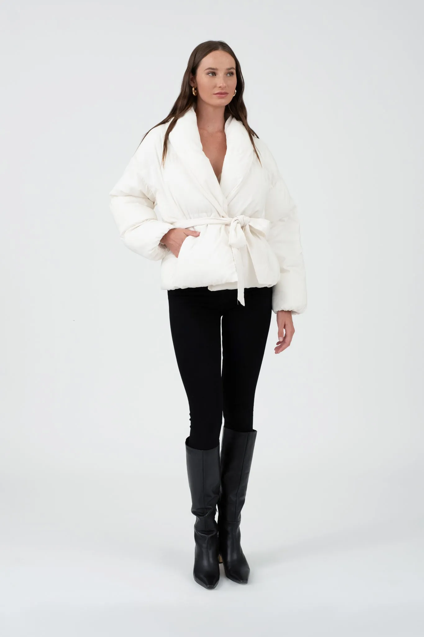 WAIST TIE PUFFER JACKET