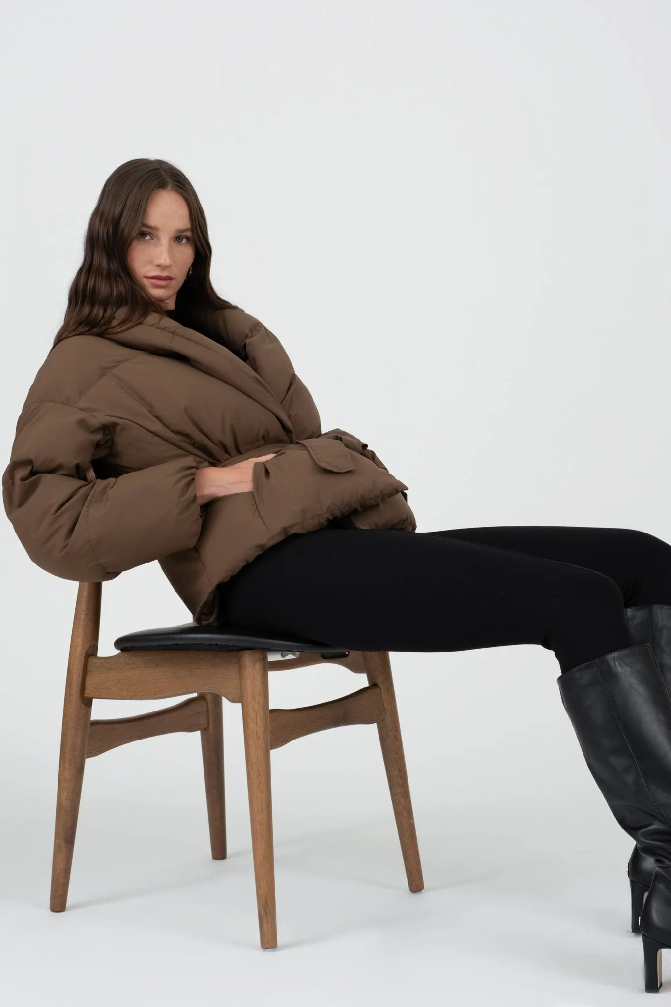 WAIST TIE PUFFER JACKET