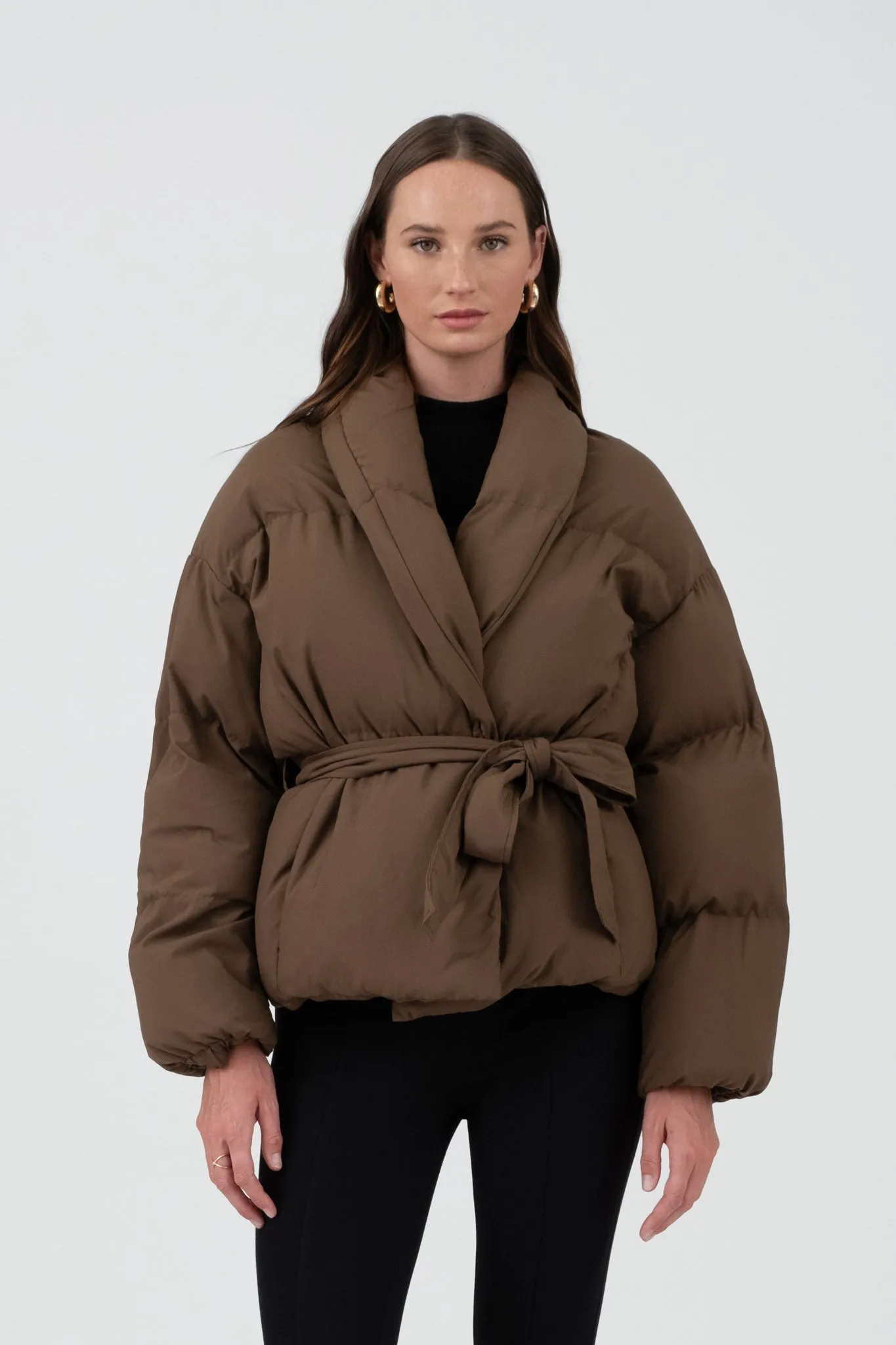WAIST TIE PUFFER JACKET