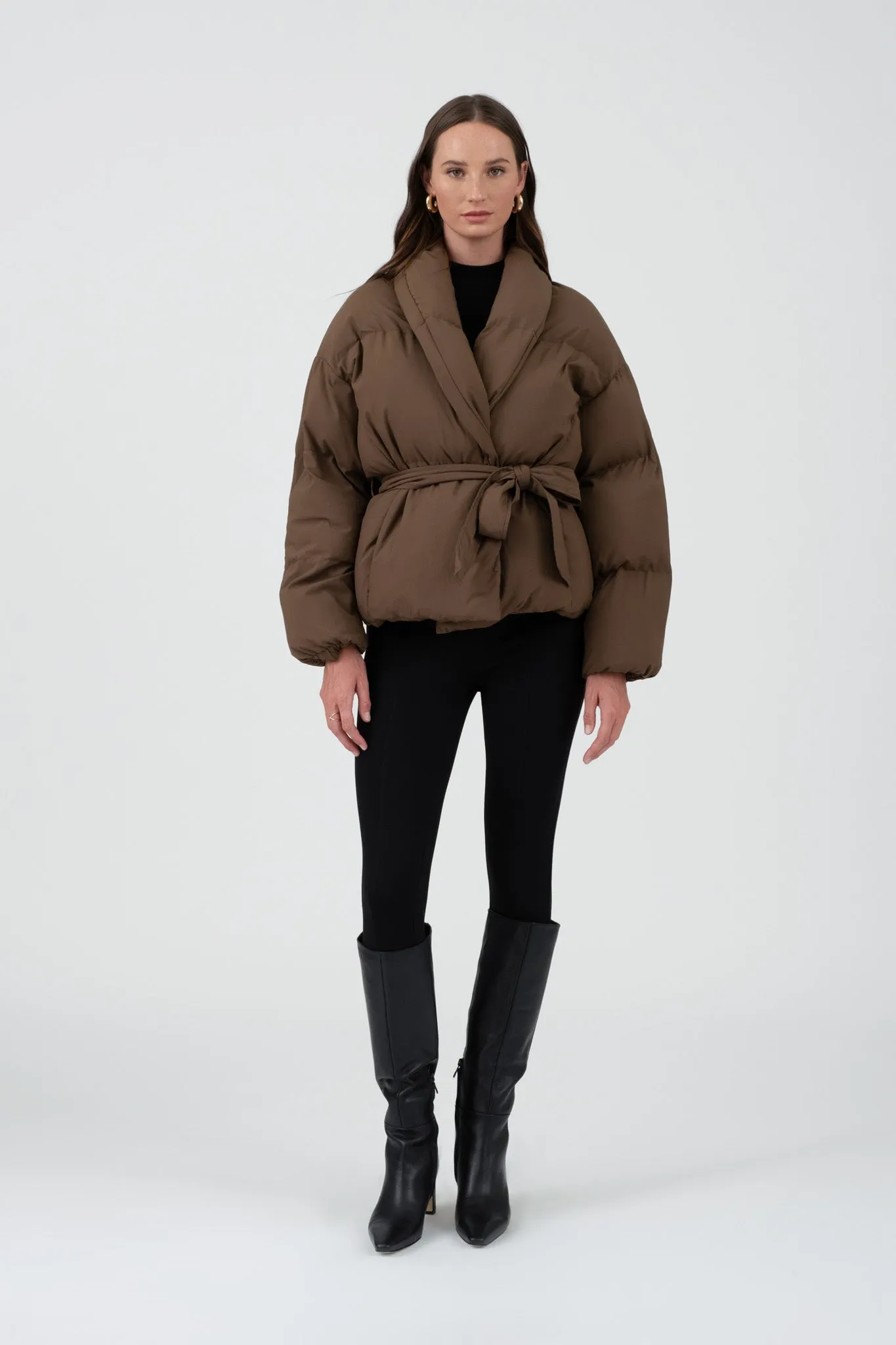 WAIST TIE PUFFER JACKET
