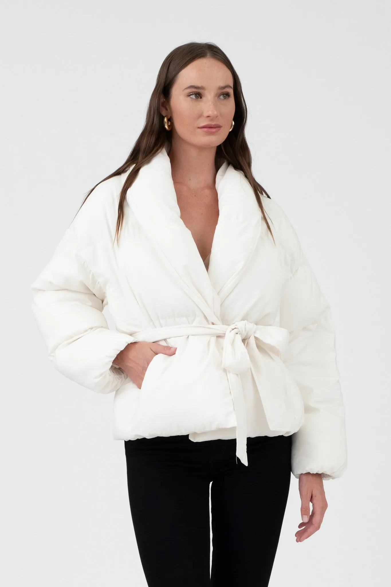 WAIST TIE PUFFER JACKET