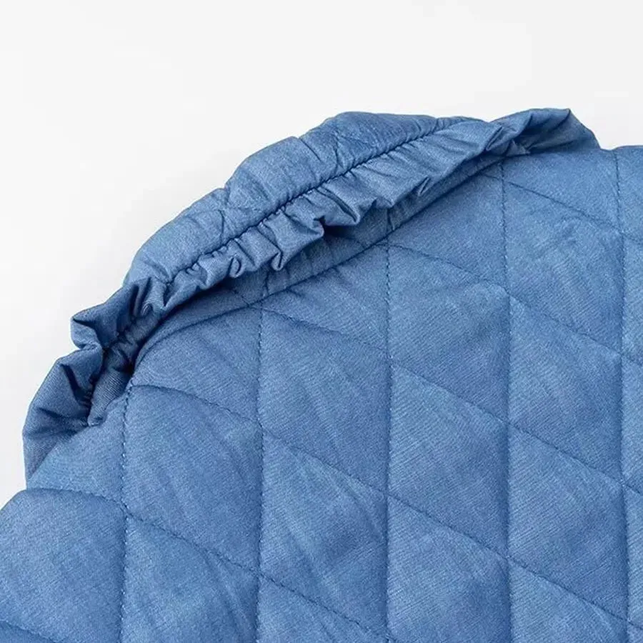 Women Lightweight Quilted Coat Winter Warm Cotton Jacket Rhombus Ruffled Doll Collar